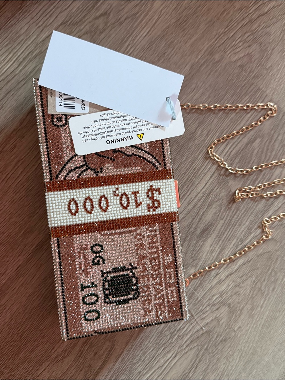 Crystal-Embellished Rose Gold Phone Crossbody Case with Chain Strap